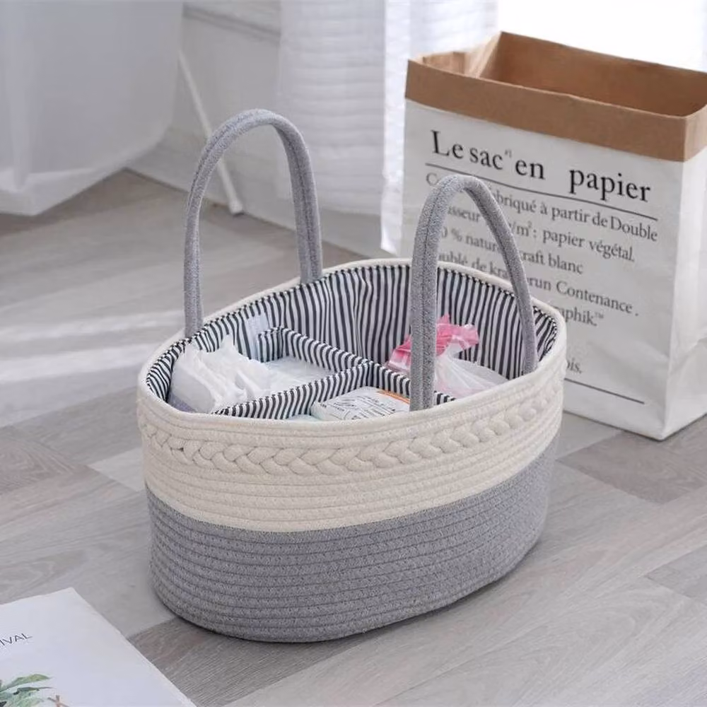 SPETLEK Stylish Large Nursery Storage Basket in Grey and White Fabric – 2