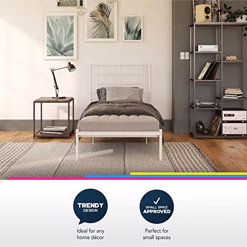 DHP Furniture Jensen Modern Metal Bed in White, Single, W/D/H: 90 x 200 cm – 5