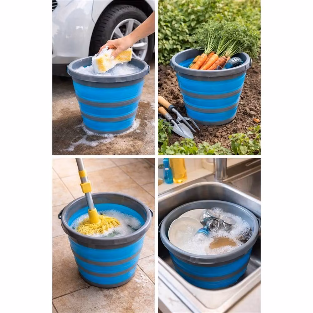 VOGREX Blue Collapsible Silicone Washing Up Bowl and Laundry Bucket – 3