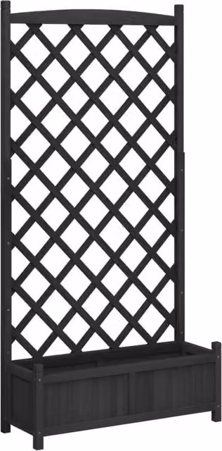 Berkfield Home Black Solid Wood Fir Planter with Trellis – 1