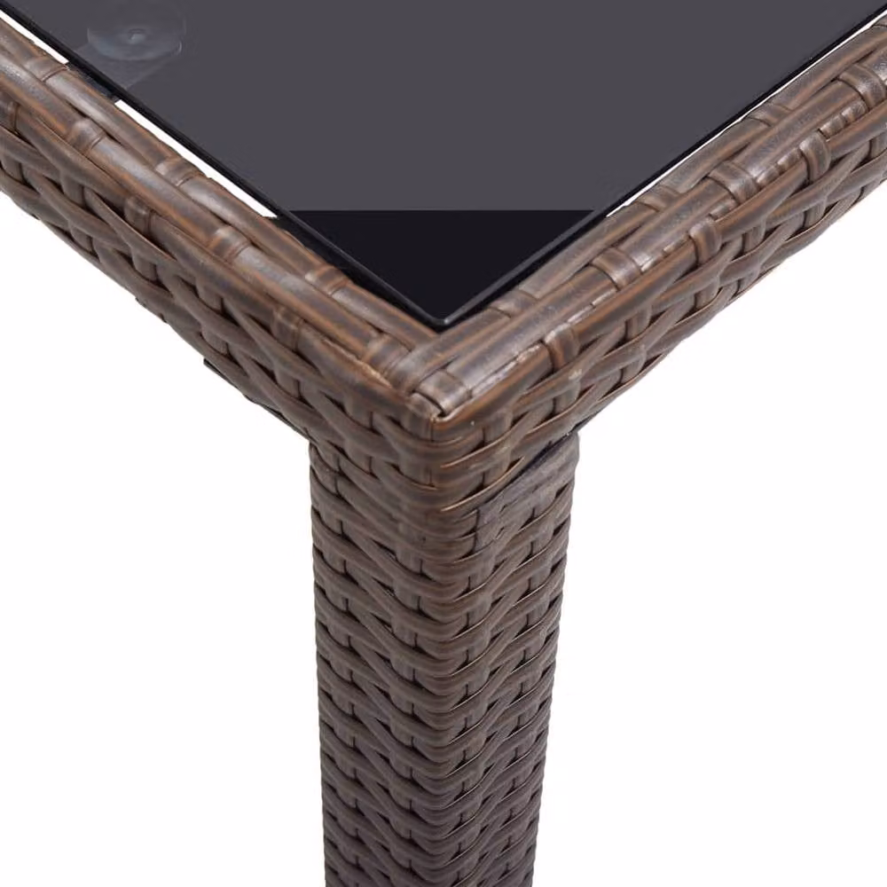 Berkfield Home Brown Poly Rattan Garden Table with Glass Top, W/D/H: 123 x 60 x 74 cm – 3