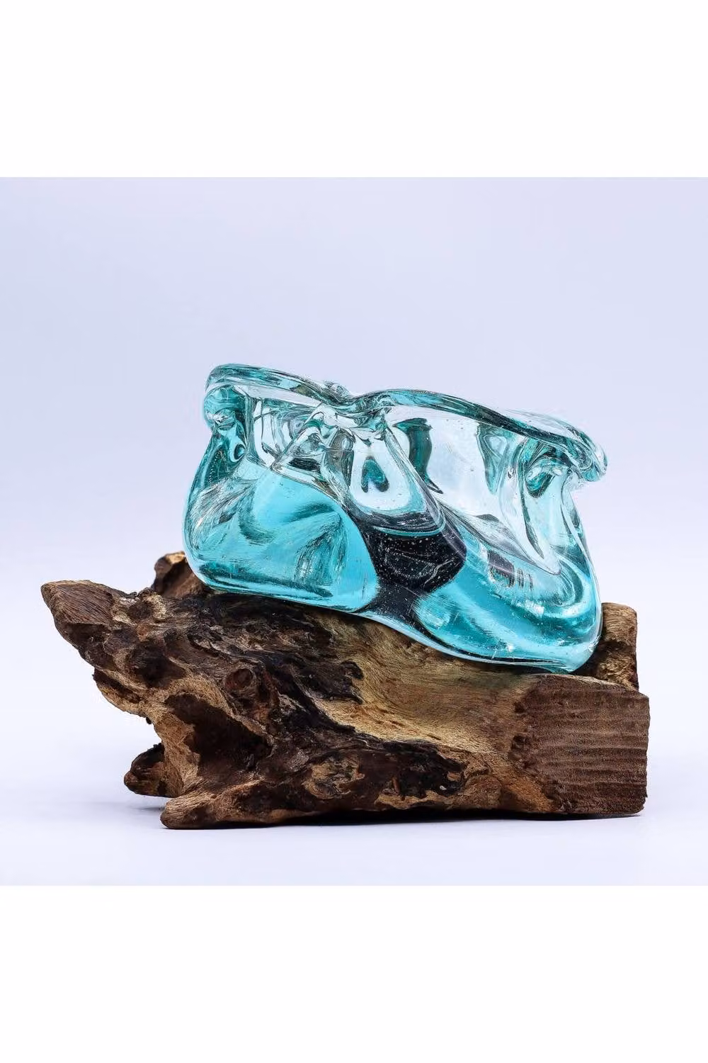 KDMD Molten Glass and Wood Ashtray Candle Holder in Turquoise, 23 cm – 2