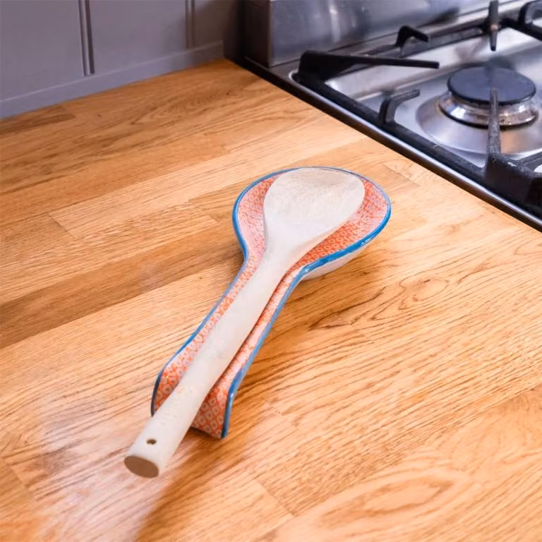 Havendro Hand-Printed Orange Porcelain Kitchen Spoon Rest, 26.5 cm