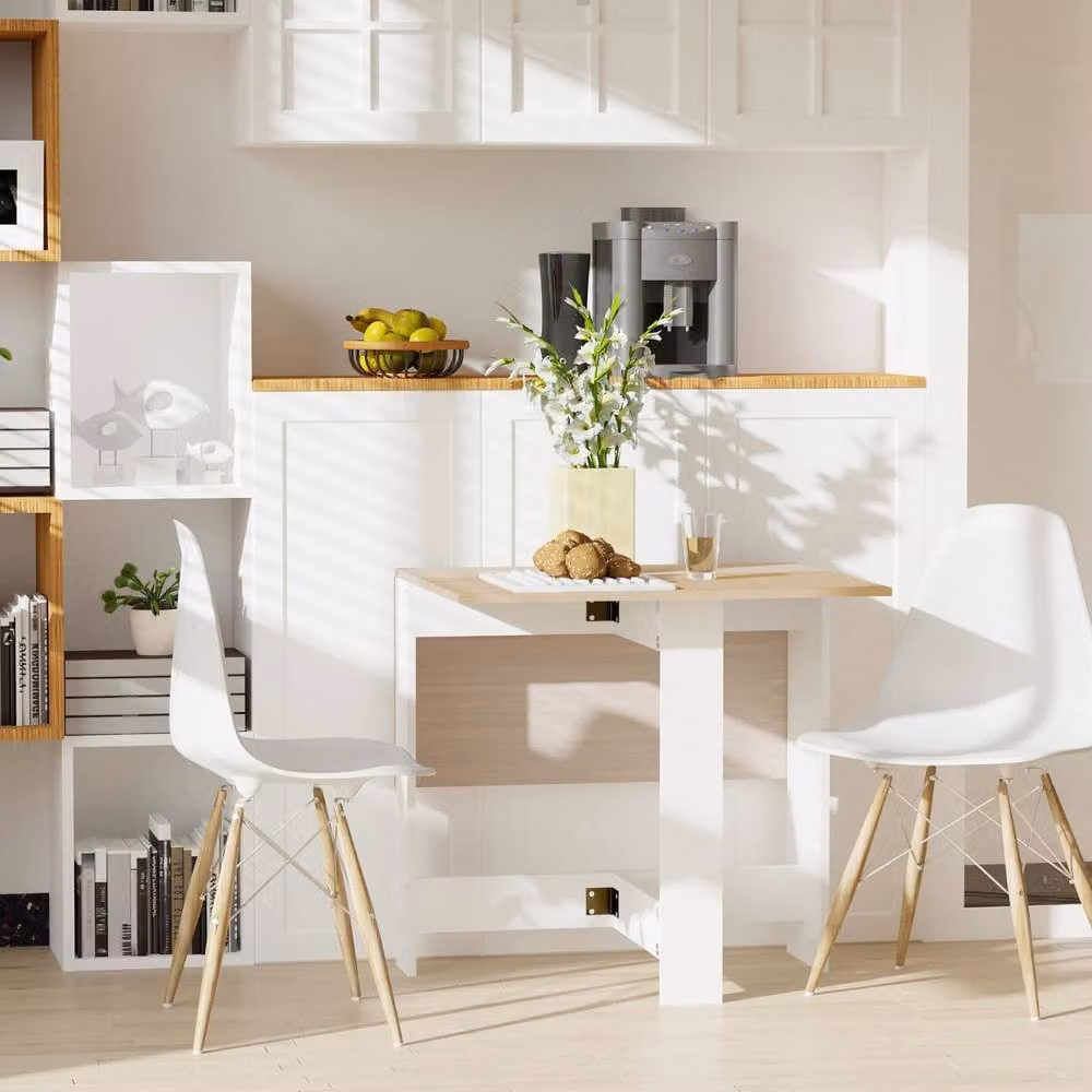 Wyld Haus Elma Oak and White Drop Leaf Dining Table – 3