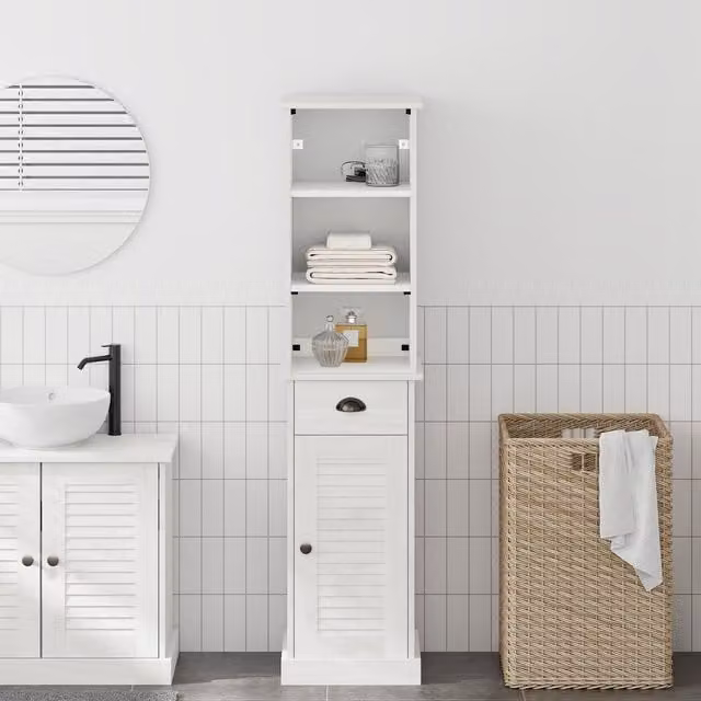 Berkfield Home 2-Piece Rustic Bathroom Furniture Set in Brown and White, W/D/H: 37 x 34 x 150 cm