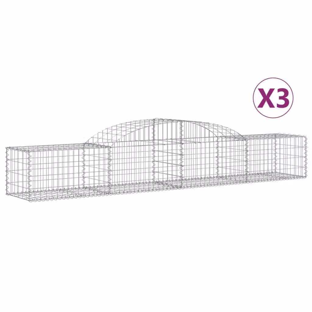 Berkfield Home Arched Gabion Baskets, 3 Piece Set, Silver Galvanised Steel, W: 300 cm, D: 50 cm, H: 40/60 cm – 2