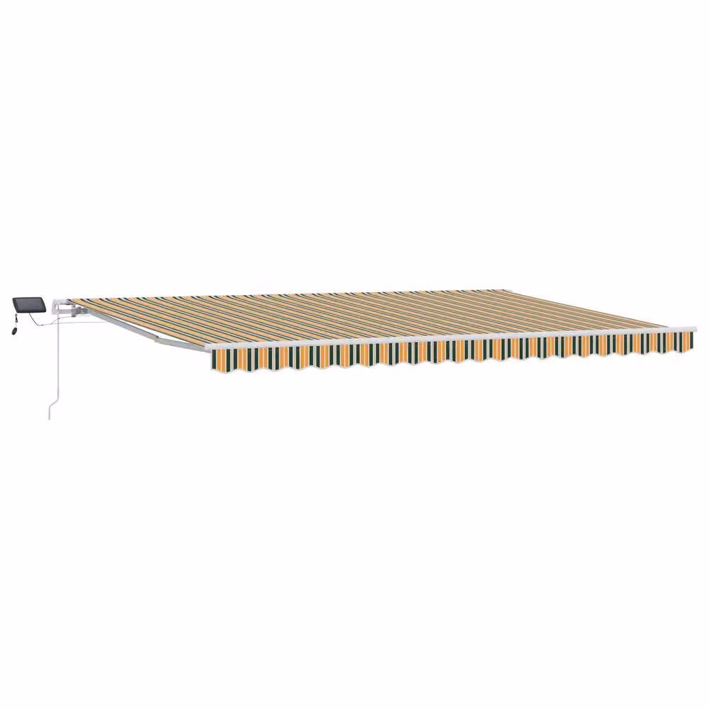 Berkfield Home Manual Retractable Polyester Awning with LED in Green and Yellow, W: 500 cm, D: 300 cm – 2