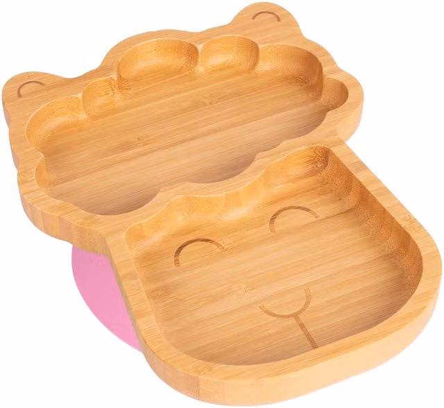Tiny Dining Llama Divided Bamboo Suction Plate in Pink