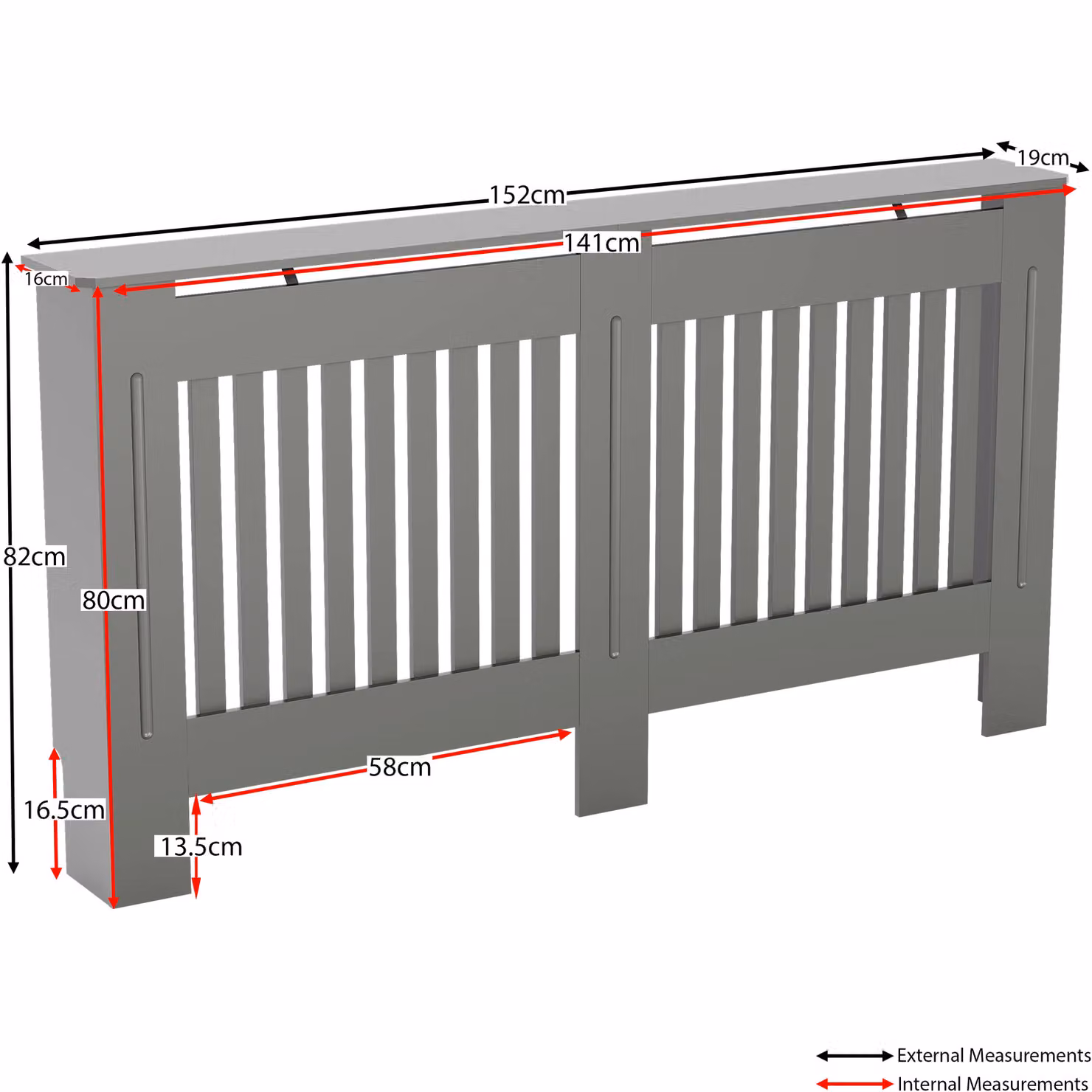 Vida Designs Chelsea MDF Radiator Cover in Grey, H 82 cm x W 152 cm x D 19 cm – 2