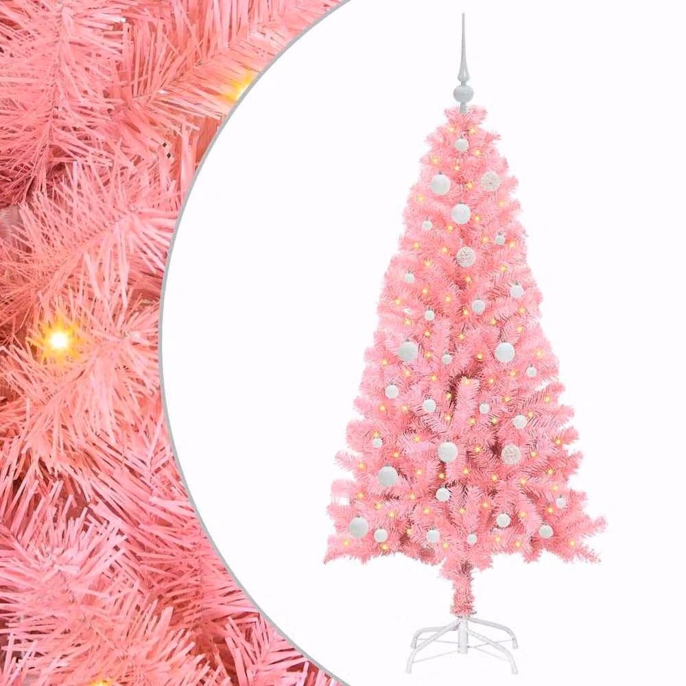 Berkfield Home Pink PVC Christmas Tree with 150 LEDs and Stand, Height: 150 cm – 2