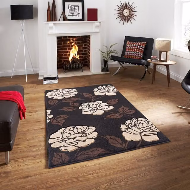 Smart Living Floriana Modern Hand Carved Area Rug, Multicolour and Black, W: 60 cm, L: 220 cm