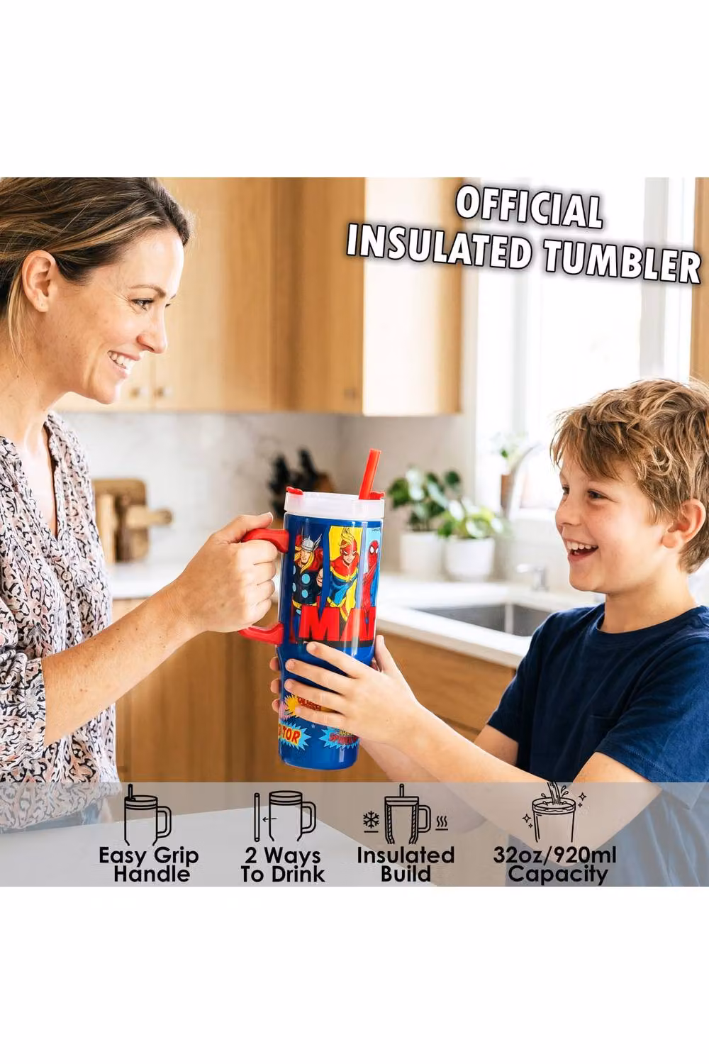 Get Trend Marvel Avengers Insulated Stainless Steel Tumbler with Straw and Handle, 920ml, Multicolour – 8