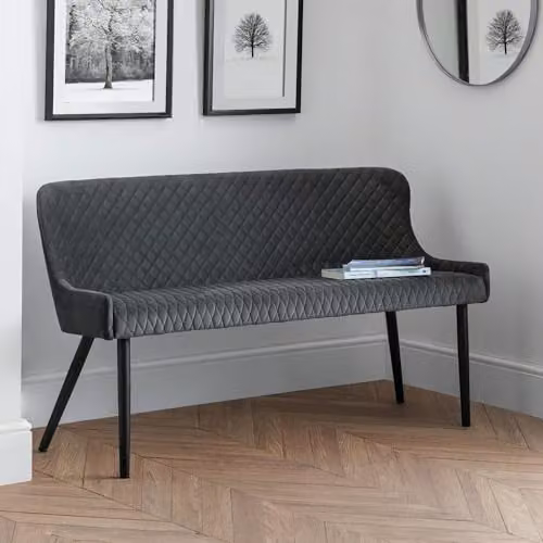 Julian Bowen Luxe Diamond Quilted Upholstered High Back Dining Bench in Grey, W143 x H81 x D62 cm – 1