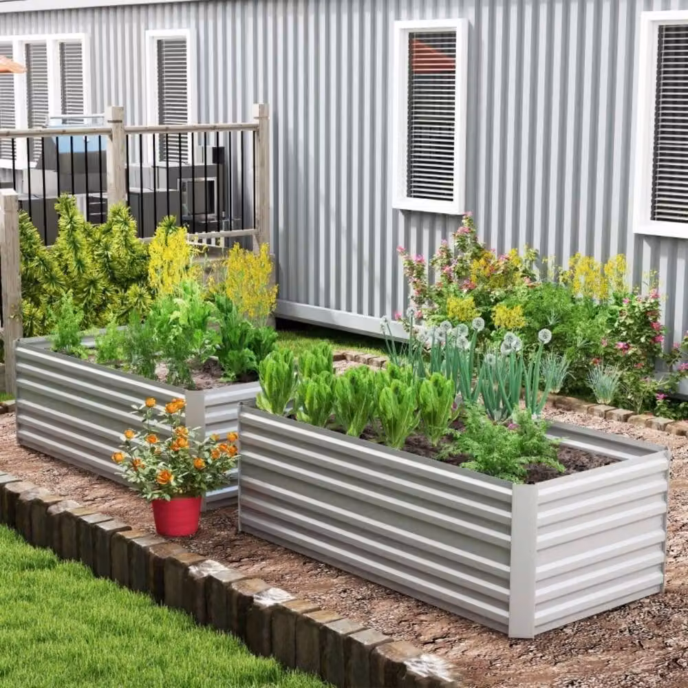 STILVORA Set of 2 Grey Steel Raised Garden Beds W/D/H: 180 x 90 x 59 cm – 2