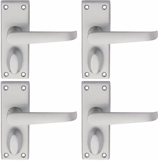 Loops 4 Pairs of Straight Handle on Short Privacy Backplate in Satin Chrome, 118 x 42 mm