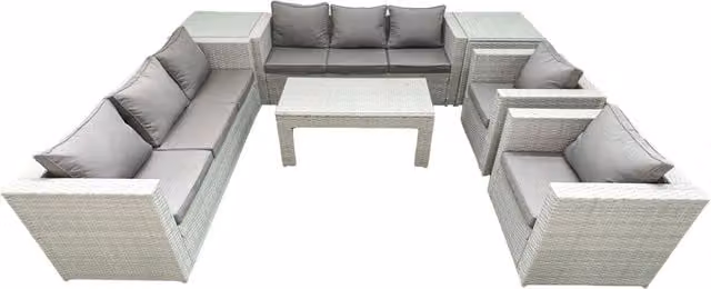 Fimous Rattan Outdoor Garden Furniture Set in Light Grey with 2 Armchairs, Oblong Coffee Table and 2 Side Tables