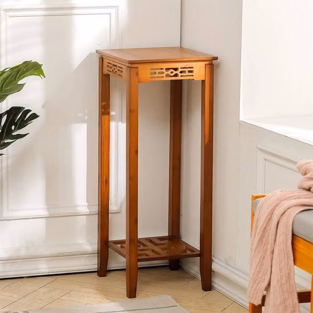 FORGEVIO 2-Tier Square Bamboo Plant Stand in Brown Classic Chinese Style – 1