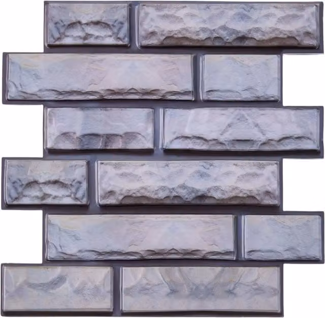 Livingandhome 10-Pack Blue and Grey 3D Self-Adhesive PVC Tile Look Wall Stickers
