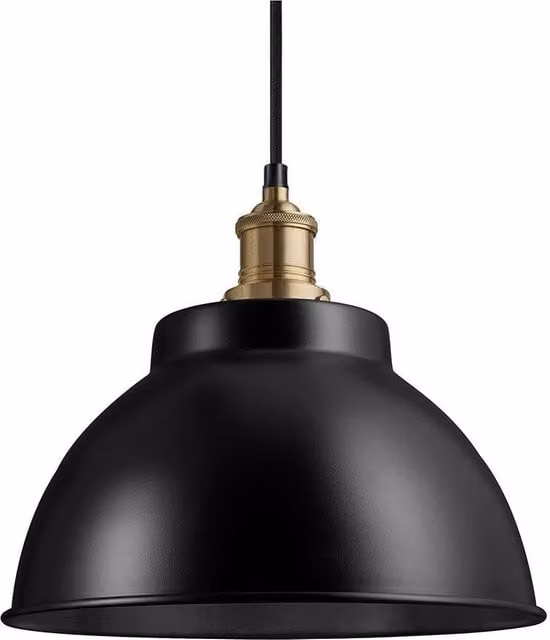Industville Brooklyn Dome Pendant Light in Black with Brass Holder