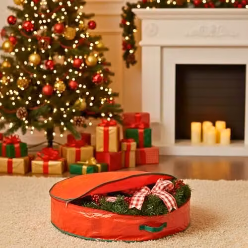 Shatchi Christmas Wreath and Garland Storage Bag in Red, W/D/H: 60 x 20 x 20 cm – 8