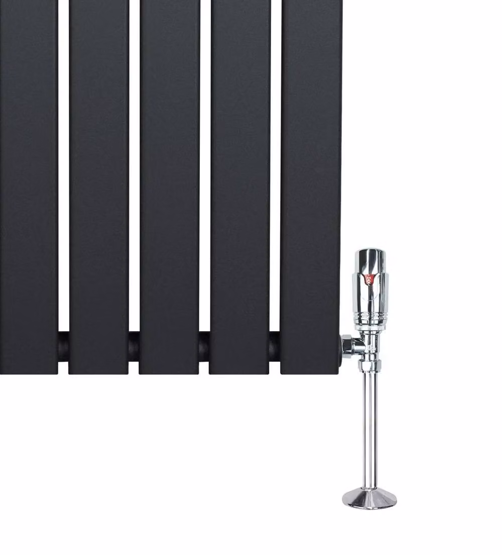 Monstershop Flat Single Column Steel Radiator with Integrated Valves and Thermostat Head, Anthracite Grey, H: 160 cm, W: 28 cm – 6