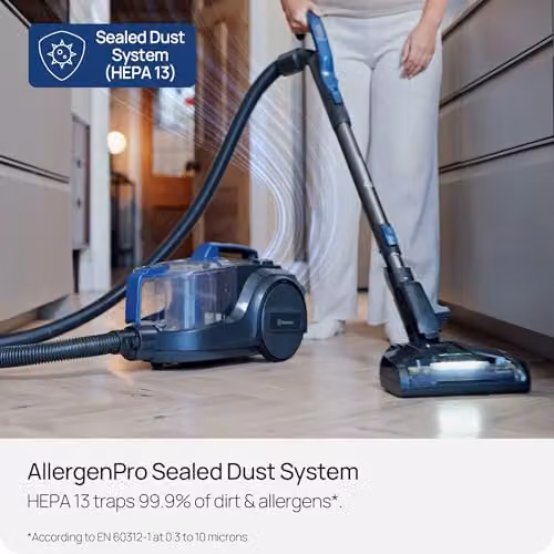 Vacmaster Vortica Pet Blue Bagless Cylinder Vacuum Cleaner with HEPA H13 Sealed System, Anti-Tangle Roller and LED Headlight – 3