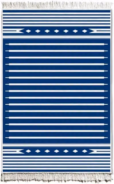 The Mia UK Blue and White Boho Kilim Rug, W: 180 cm, D: 120 cm