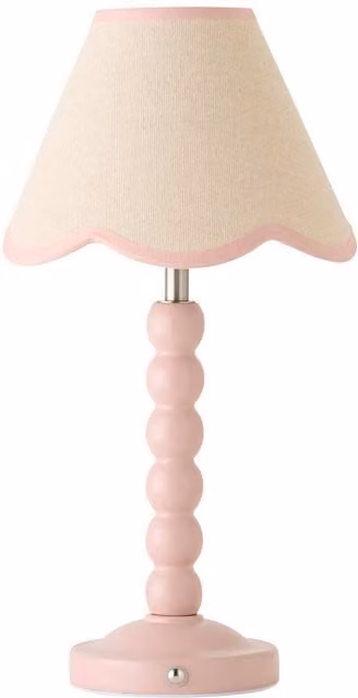 ValueLights Bobbin Scallop Trim Rechargeable Portable Table Lamp in Baby Pink