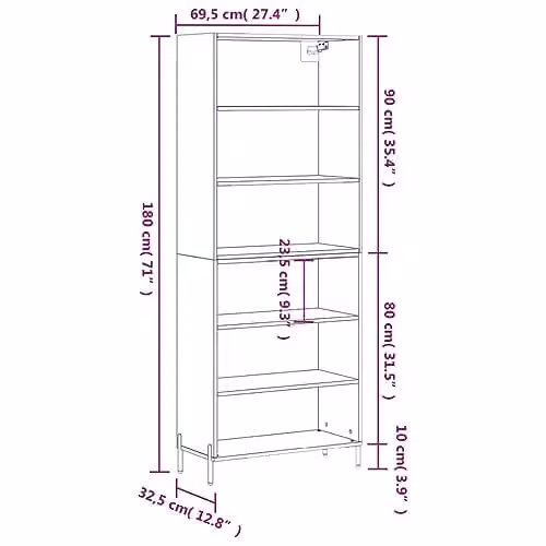 vidaXL Modern Highboard in Grey, W/D/H: 69.5 x 32.5 x 180 cm – 1