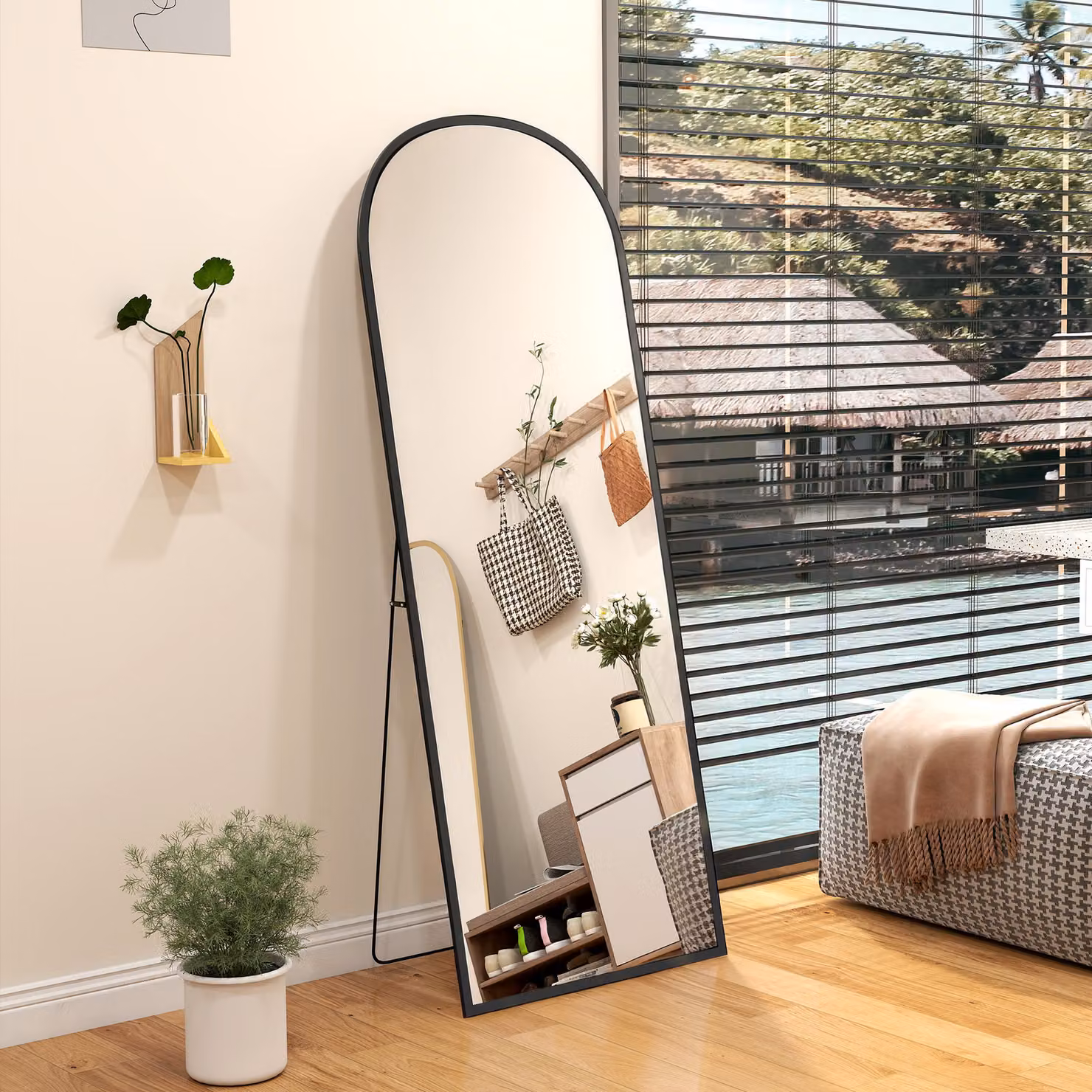 HOMCOM Modern Oval Freestanding Standing Mirror with Black Aluminium Frame, Height: 165 cm – 6