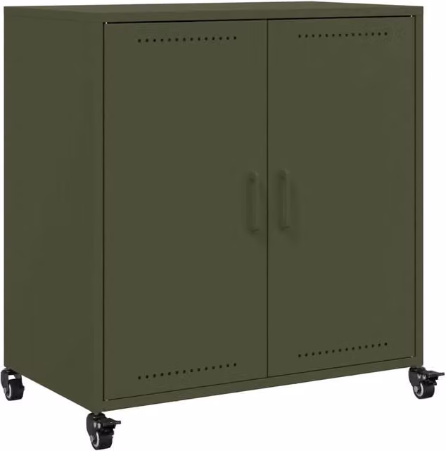 Berkfield Home Industrial Metal Sideboard in Matt Olive Green, W/D/H: 68.5 x 39 x 72 cm