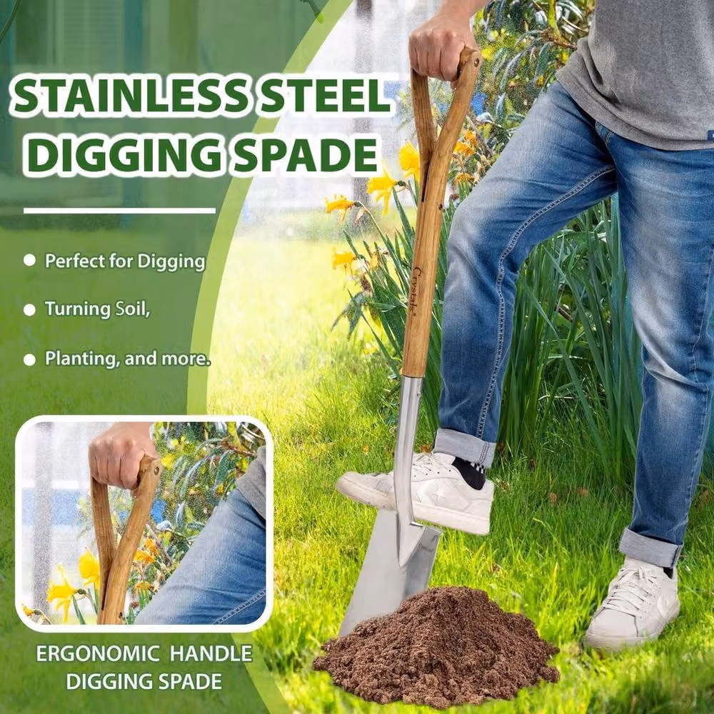 SPETLEK Heavy Duty Stainless Steel Garden Spade Shovel in Silver, Height: 102 cm – 1