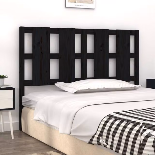 Berkfield Home Beautiful Bed Headboard in Black Solid Pine Wood, W: 145.5 cm, D: 4 cm, H: 100 cm