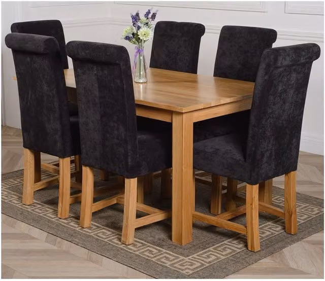 Thats Furniture Oslo Dining Set with Medium Oak Rectangular Table and 6 Black and Beige Washington Fabric Chairs