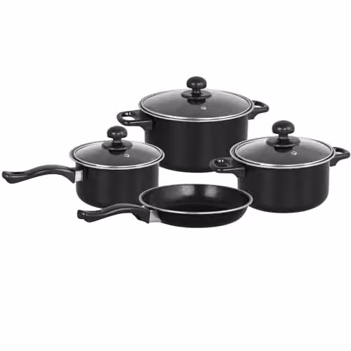 Gr8 Home 7 Piece Non Stick Carbon Steel Cookware Set with Glass Lids, Black