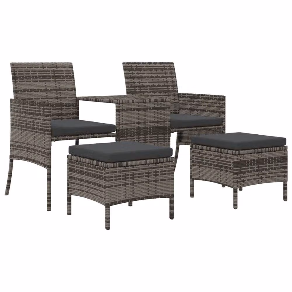 Berkfield Home Grey Rattan 2-Seater Garden Sofa Set with Coffee Table and Ottomans – 2