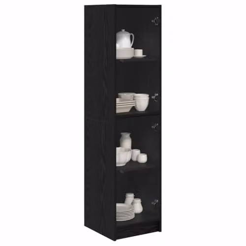 vidaXL Modern Black Oak Highboard with Glass Doors and Internal Shelves, W/D/H: 35 x 37 x 142 cm