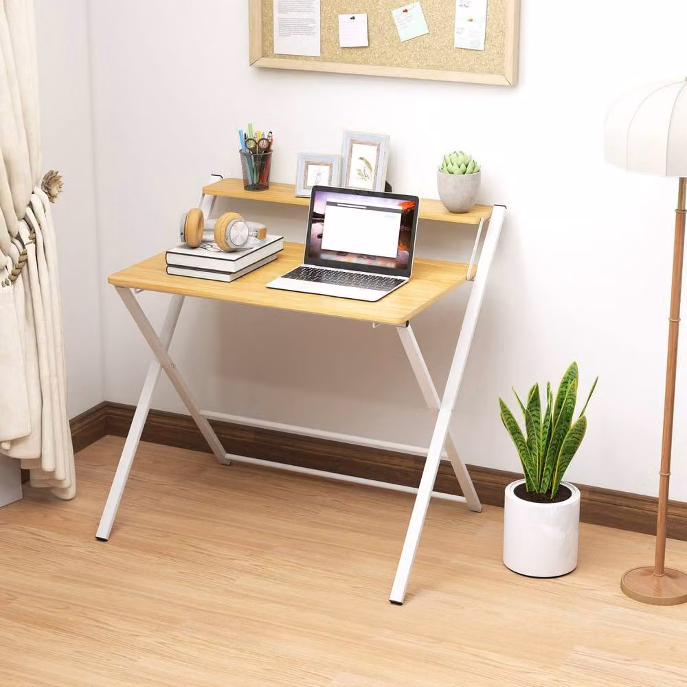 Wyld Haus Lune Folding Writing Desk with 2 Tier Storage Shelves, White, W/D/H: 86 x 80 x 51 cm – 3