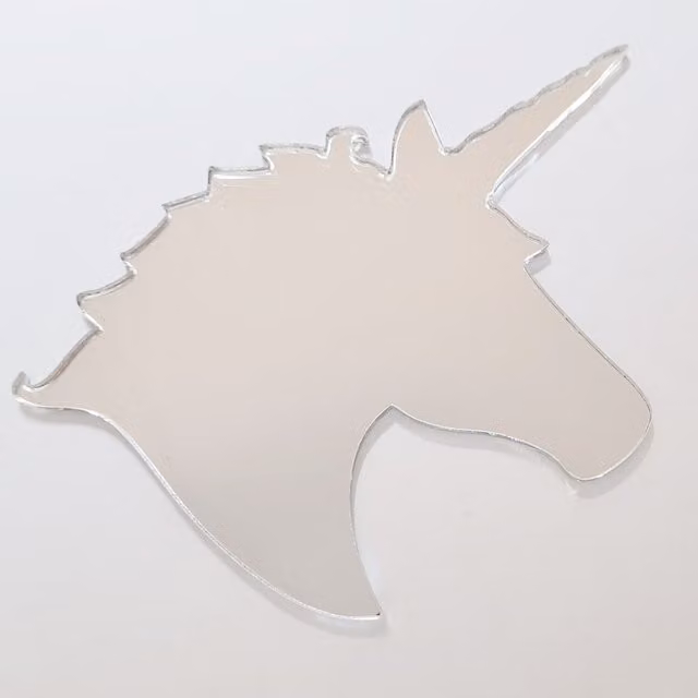 Unicorn Head Acrylic Wall Mirror in Silver, Extra Small