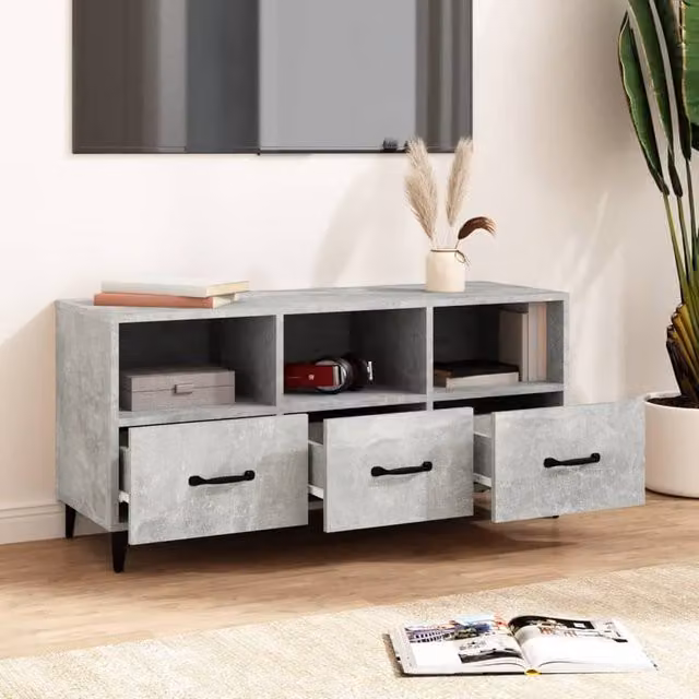 Berkfield Home Industrial TV Cabinet in Concrete Grey, W/D/H: 102 x 35 x 50 cm