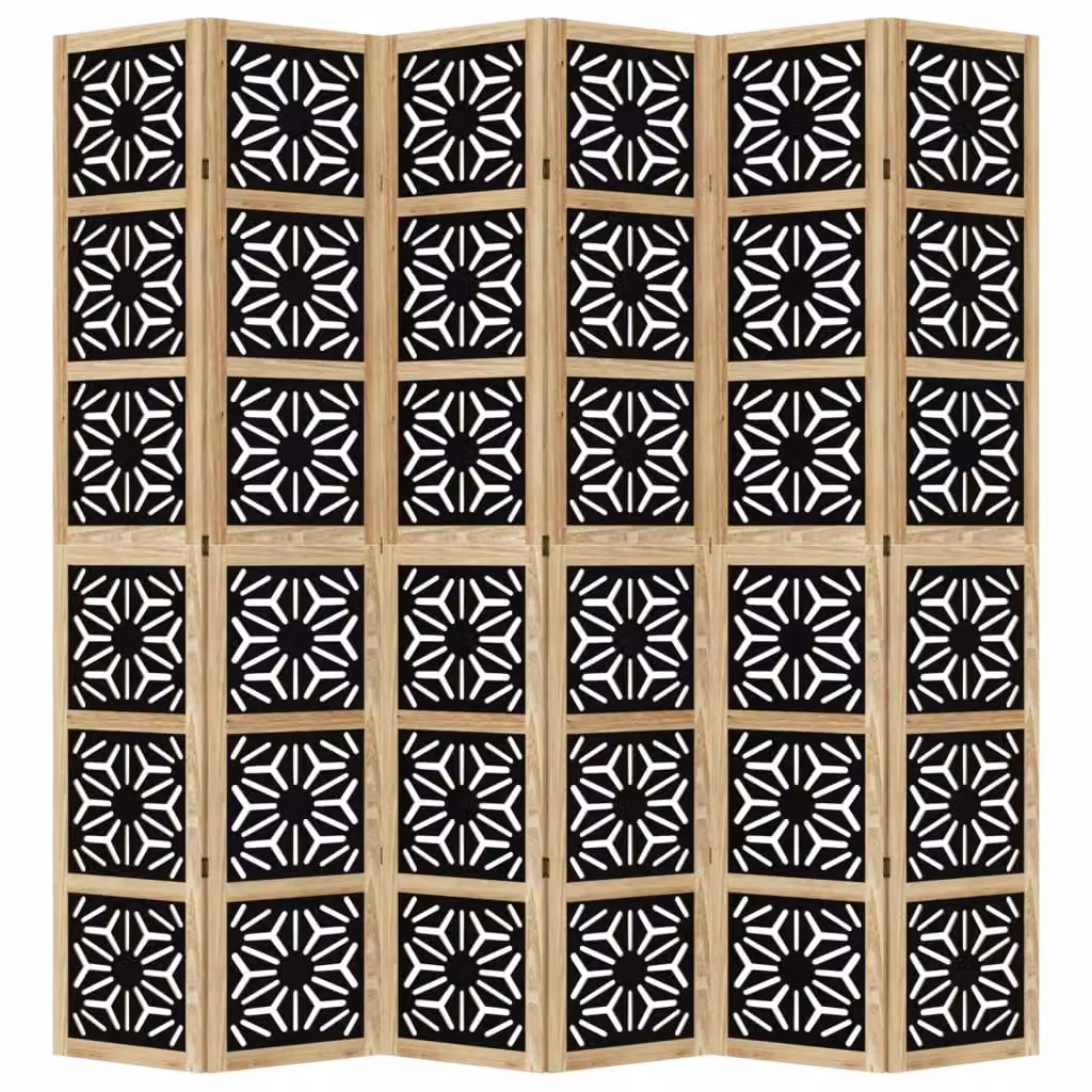 Berkfield Home 6-Panel Geometric Room Divider in Brown and Black Solid Paulownia Wood – 2