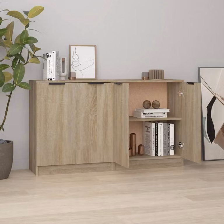 Berkfield Home Set of 2 Sonoma Oak Sideboards in Tan, W/D/H: 60 x 30 x 70 cm
