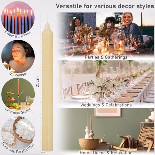 Deco Express Set of 15 Unscented Dripless Taper Candles in White and Beige – 5