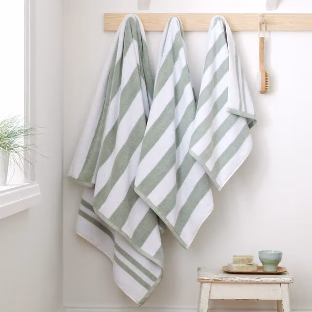 Bianca Reversible Stripe Jacquard Cotton Towels in Sage Green