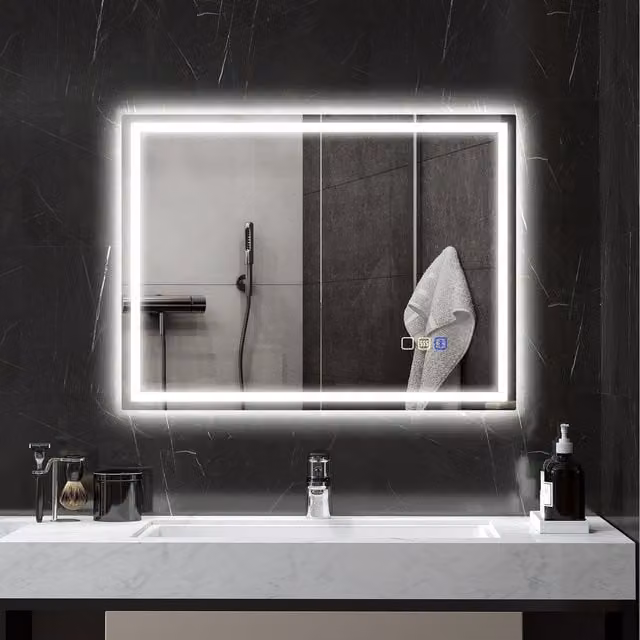HOMCOM Silver Bathroom Mirror with Bluetooth, LED Lights and Demister Pad