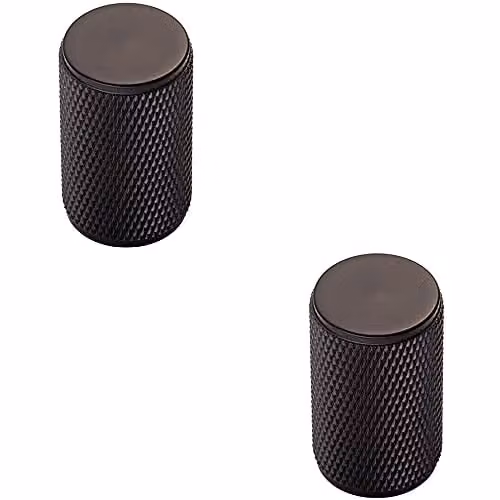 Loops 2 Pack Knurled Cylindrical Matt Black Cupboard Door Knobs – 1