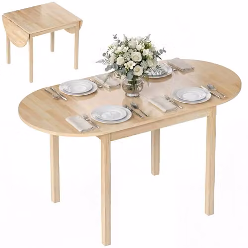 HOMCOM Oval Solid Wood Folding Dining Table with Butterfly Drop Leaf, Brown and Multicolour, W/D/H: 140 x 70 x 75 cm
