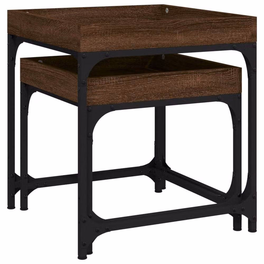 Berkfield Home Set of 2 Brown Oak Nesting Side Tables with Metal Legs – 5