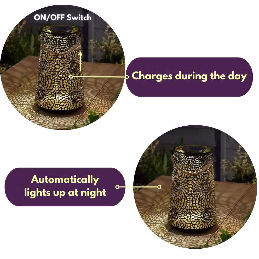 Marco Paul Solar LED Moroccan Garden Lantern in Brown, Height: 24 cm – 3