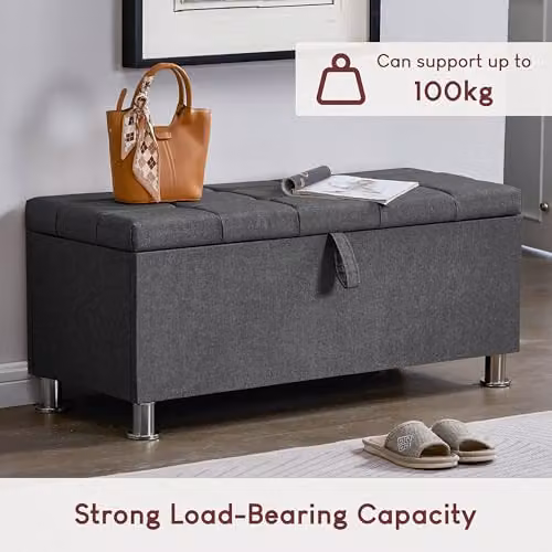 Vida Designs Valencia Fabric Storage Ottoman in Dark Grey Linen, W/D/H: 100 x 40 x 44 cm – 8